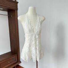 批发【叠穿神器】网红爆款复古蕾丝拼接挂脖系带打底<b class='q'>背心</b>百搭连衣裙女