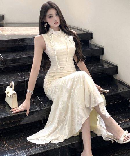 새로운 중식 국풍 개선 민소매 치파오 여성 드레스 2025 여름 신제품 다용도 품격 섹시함 타이트 스커트