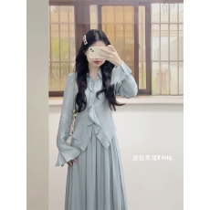 批发法式复古温柔风荷叶边<b class='q'>衬衫</b>高级感长袖<b class='q'>衬衣</b>不规则半身长裙两件套女