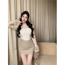批发小香风吊带假两件衬衫女秋季半高领泡泡袖宫廷上衣蕾丝打底衫内搭
