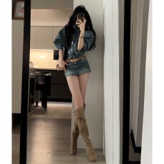 批发酷飒拽姐一整套穿搭韩系巨好看复古<b class='q'>牛仔</b>外套包臀短裙两件套装26春