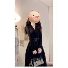 批发150矮小个子赫本风法式连衣<b class='q'>裙</b>145收腰显瘦黑色长袖v领中长<b class='q'>裙</b><b class='q'>xs</b>春