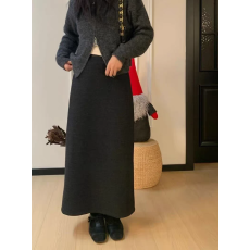 批发145小个子深灰色醋酸呢子半身裙女150cm高腰<b class='q'>百搭</b>a字中长裙XS码春