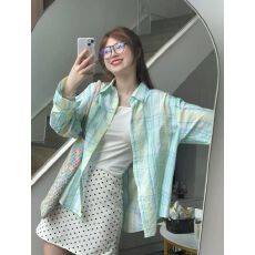 批发小个子145薄荷曼波风穿搭150韩系宽松<b class='q'>防晒</b>长袖格子衬衫慵懒上衣xs