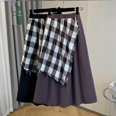 批发实拍大码女装春装新款胖mm复古设计感不规则拼接减龄显瘦半身裙子