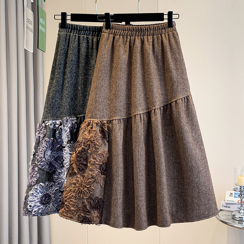 MY14427# 大码女装新款胖mm韩系复古立体花朵设计感高腰显瘦半身裙女裝貨源服裝批發