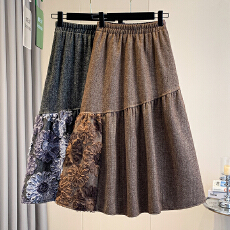 批发实拍大码女装秋冬新款胖mm韩系复古立体花朵设计感高腰显瘦半身裙