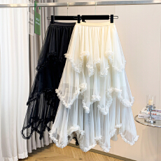 批发实拍大码女装春夏新款胖mm法式气质不规则荷叶边减龄显瘦半身裙子