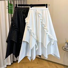 批发实拍<b class='q'>大码</b>女装春装新款胖mm气质设计感不规则木耳边减龄显瘦半身裙