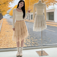 批发实拍大码女装夏装新款胖mm法式气质不规则<b class='q'>网纱</b>波点高腰A字蛋糕<b class='q'>裙</b>