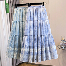 批发实拍大码女装春<b class='q'>夏</b>新款胖mm气质水墨风扎染刺绣高垂感A字半身裙子