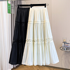 批发实拍大码女装<b class='q'>夏</b>装新款胖mm韩式气质钩花镂空减龄显瘦中长款半身裙