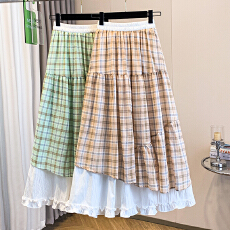 实拍大码女装春夏新款胖mm森女系清新甜美设计感双层荷叶边半身裙