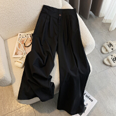 批发实拍 卡其色<b class='q'>亚麻</b><b class='q'>阔腿裤</b>女高腰松弛感直筒休闲长<b class='q'>裤</b>