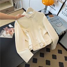 批发实拍 法式双层镂空假两件长袖衬衫春<b class='q'>秋</b>小众别致宽松百搭衬衣潮