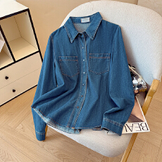批发实拍 深蓝色磨毛绒牛仔衬衫女2025港风复古叠穿衬衣潮