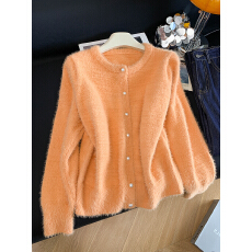 批发实拍 水貂绒软糯上衣温柔慵懒风针织开衫毛衣外套<b class='q'>女</b>秋冬