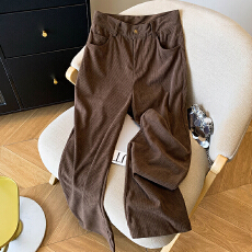 批发实拍 灰咖色灯芯绒阔腿裤美式<b class='q'>复古</b>垂感显瘦洋气直筒裤子<b class='q'>女</b>