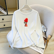 批发实拍 帽子卡通小狗印花长袖t恤女宽松百搭<b class='q'>上衣</b>欧洲站2026春款新款