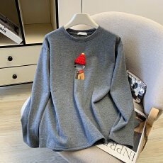 批发实拍 帽子卡通小狗印花长袖t恤女宽松百搭<b class='q'>上衣</b>欧洲站2026春款新款