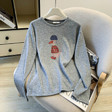 批发实拍 2026新款宽松简约休闲卡通小鸭圆领<b class='q'>上衣</b>长袖T恤女冬