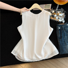 批发实拍 韩系白色新品肌理感<b class='q'>无袖</b>背心女2026年夏新品简约风棉质