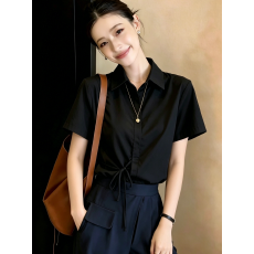 批发实拍 亚麻斜纹侧绑带门襟衬衫女2026夏季欧货轻奢小众上衣