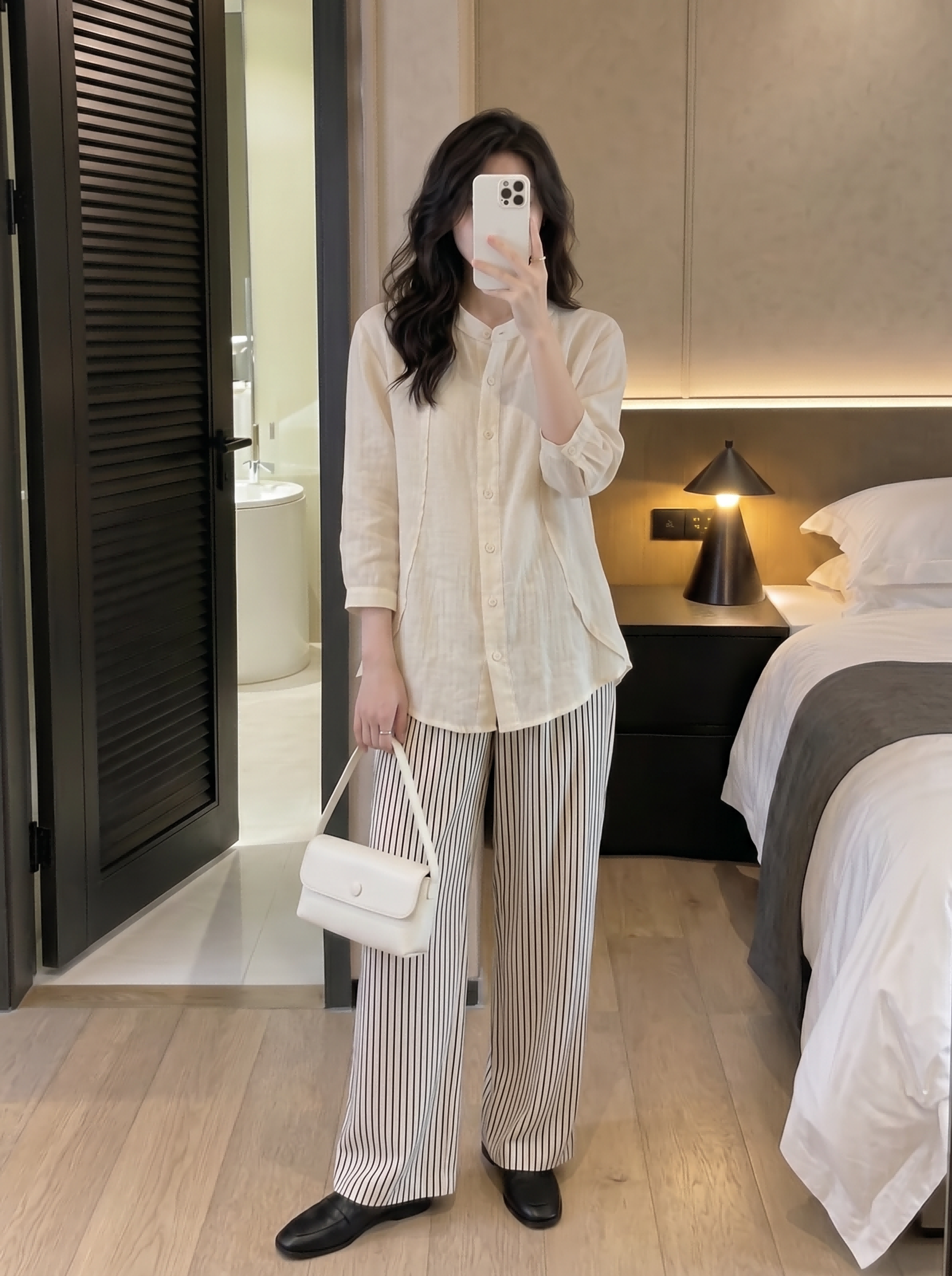 실사 레트로 문예 주간 실크 라미 살구 색상 7부 소매 여성 셔츠 얇고 가벼운 여름 작은 대중 루즈핏 다용도