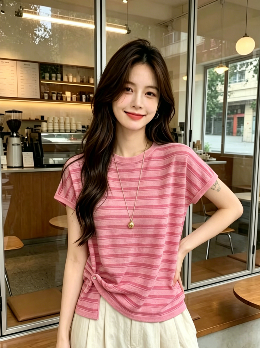 대나무 마디 마 불규칙 밑단 단추 십자가 니트 스웨터 여성 여름 드레스 새로운 유럽 상품 여성 의류 반팔 작은 셔츠 맨위