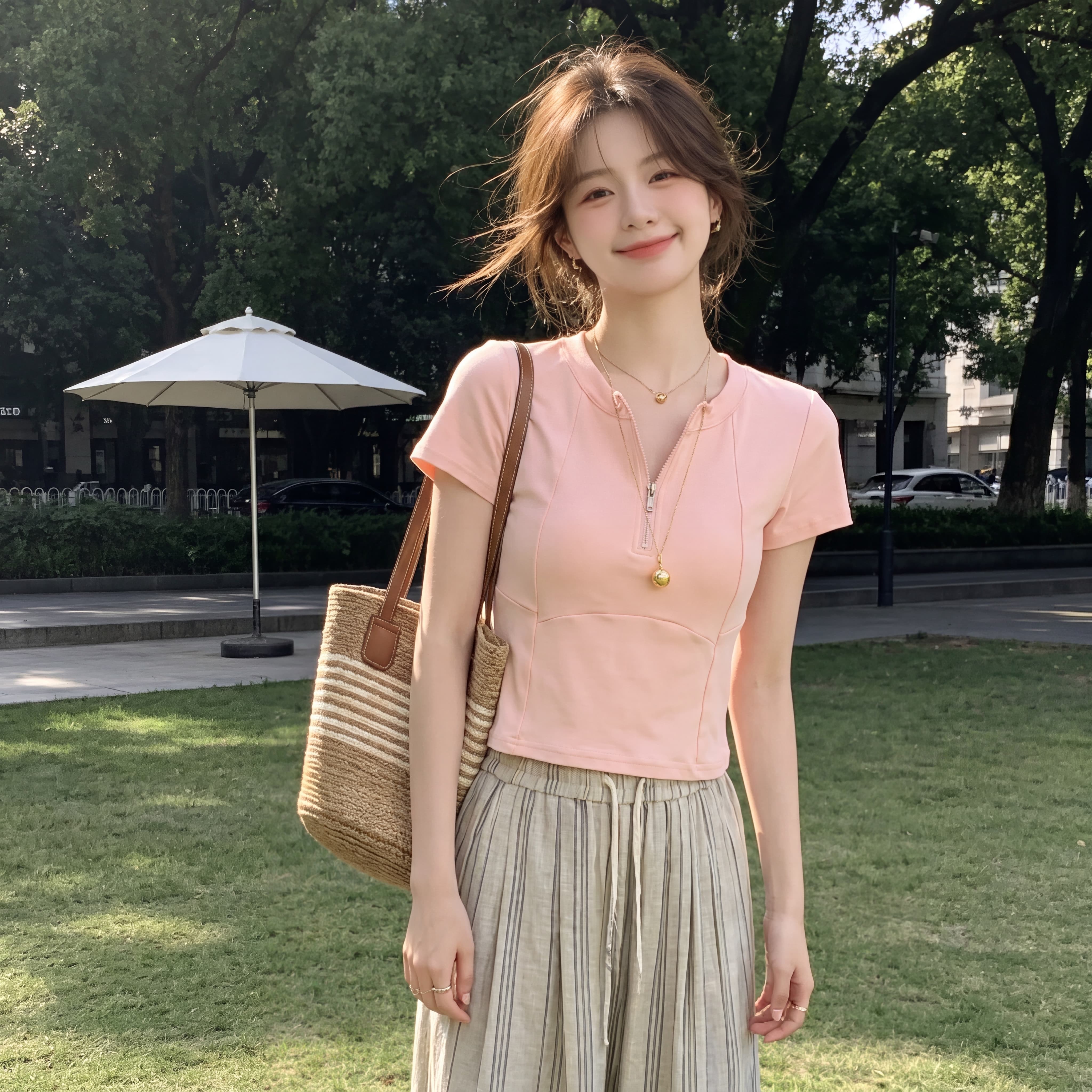 실사 핑크색 긍정적 인 어깨 하프 지퍼 반팔 티셔츠 여성 벨트 가슴 패드 새로운 디자인 센스 몸매 가꾸기 슬림해 보이는 요가 의류
