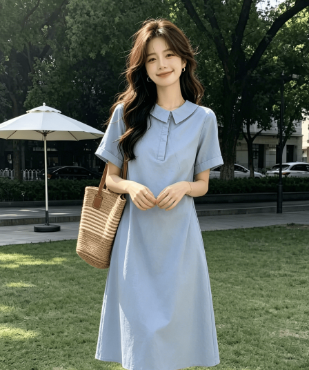 실사 올해 인기 폭발 보라색 드레스 여성 의류 고급 익스트림 제인 바람 아마 반팔 치마