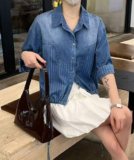 한국 동대문 구매 2026 여름 폴로 칼라 싱글 줄 버튼 펌프 로프 루즈핏 여성 셔츠