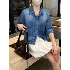 批发<b class='q'>韩国</b>东大门代购2026夏季 翻领单排扣抽绳宽松衬衫女