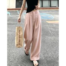 批发实拍 巨仙美高级雅粉色<b class='q'>亚麻</b>百搭时尚休闲裤女