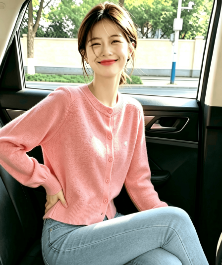 실사 핑크색 달콤함 부드러운 찹쌀 니트 오픈 가디건 여성 새로운 디자인 센스 작은 대중 연령 감소 외국 가스 스웨터 코트