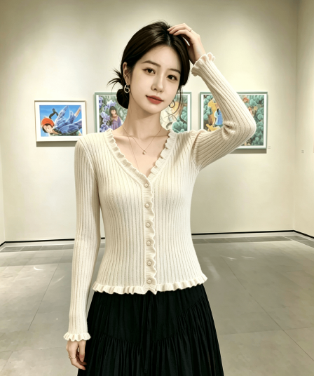 실사 부드러운 고유 한 Chic 작은 맨위 이른 봄 새로운 타이트 캐주얼 레이스 오픈 가디건 니트 여성 코트