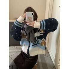 批发高级感圆领拉链毛衣<b class='q'>外套</b>女宽松外穿秋装新款费尔岛<b class='q'>韩版</b>针织上衣