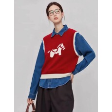 批发独特漂亮叠穿巨好看的白马红色针织<b class='q'>背心</b>马甲女款2026新款冬季上衣