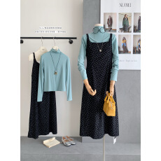 批发2025年秋季新款韩版<b class='q'>宽松</b>显瘦碎花吊带背心裙+打底衫两件套女套装