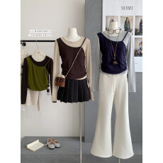 批发实拍拼接假两件长袖t恤女<b class='q'>秋</b>冬紧身磨毛加绒打底衫内搭掐腰小上衣