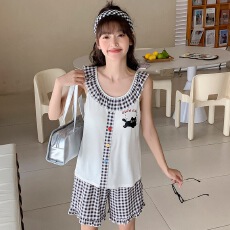 批发实拍实价夏季<b class='q'>莫代尔</b>带胸垫无袖可爱甜美吊带家居服套装