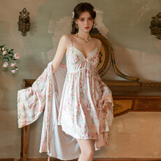 批发实拍实价纯色性感植绒蕾丝拼接深V露背聚拢可拆胸垫<b class='q'>睡裙</b>外袍套装