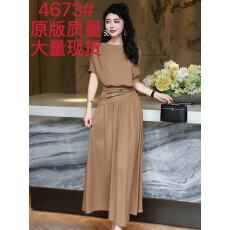 批发2025夏季新款气质简约设计感假两件收腰显瘦短袖大摆<b class='q'>连衣裙</b>