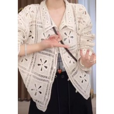 批发镂空设计感针织上衣女2025秋季大码胖MM长袖百搭翻领<b class='q'>开衫</b>立体外套