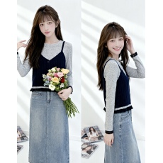 批发法式针织吊带两件套+打底2025秋季新款设计感韩系气质套装