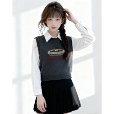 批发学院风针织马甲背心女2025秋季新款外搭叠穿<b class='q'>衬衫</b>上衣两件套装