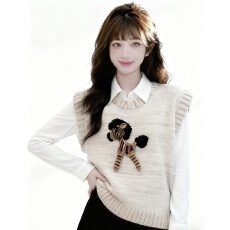 批发实拍学院风针织马甲背心女2025秋季新款外搭叠穿<b class='q'>衬衫</b>上衣两件套装