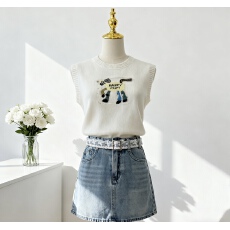 批发刺绣小马针织马甲女2026新款春设计感甜美开衫毛衣背心上衣