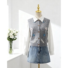 批发立体刺绣花朵针织马甲女2025秋冬新款设计感甜美开衫毛衣背心上衣