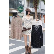 批发复古风钩花V领长袖<b class='q'>针织衫</b>女早秋宽松显瘦镂空<b class='q'>罩衫</b>设计感洋气上衣